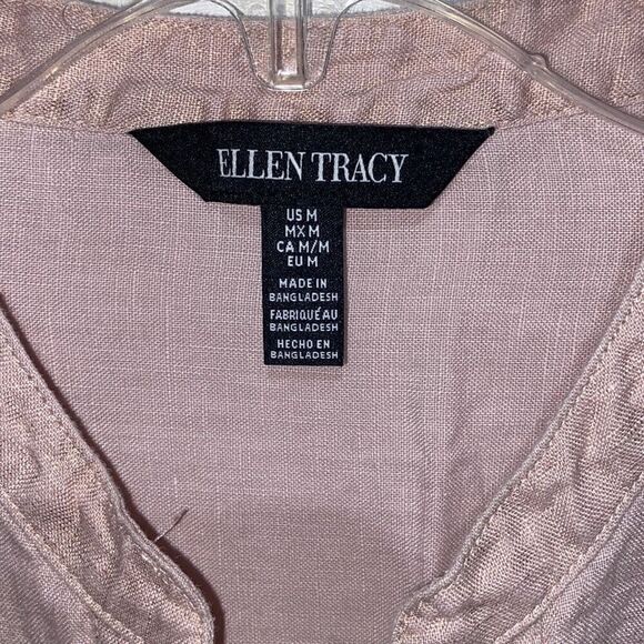 Ellen Tracy Women's Light Pink Linen Lace-Up Short Sleeve Top Size Medium - Picture 10 of 10